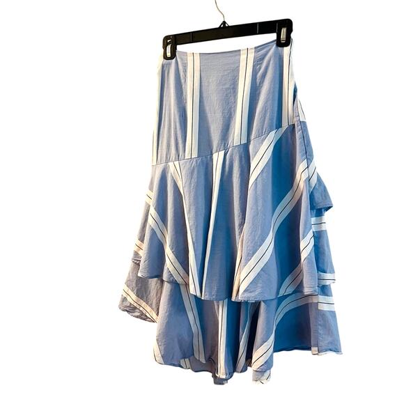 Zara Blue Striped Frill Ruffle Midi Skirt Size XS - Picture 2 of 3
